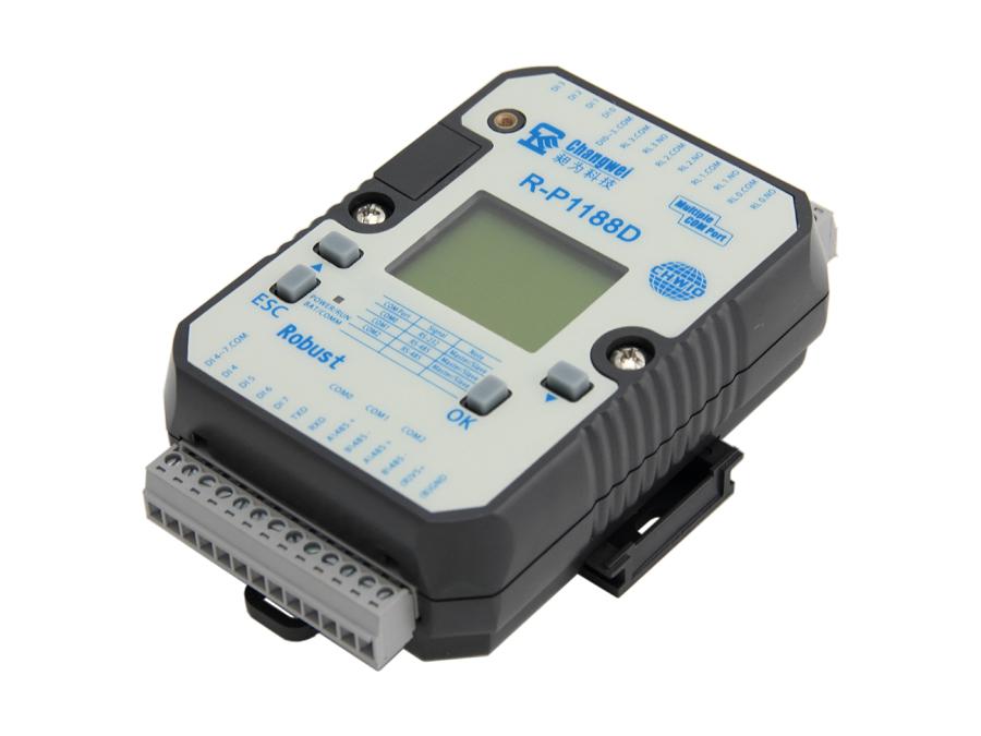 R-P1188D帶液晶屏開關(guān)量八入四出智能IO控制器（PLC）2路RS485和1路RS232口,標(biāo)準(zhǔn)Modbus RTU和Modbus ASCII